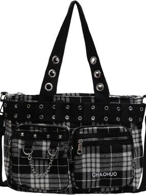 Y2K Tote Bag for Women Canvas Shoulder Bag Gothic Bag Skull Handbag for Work Off